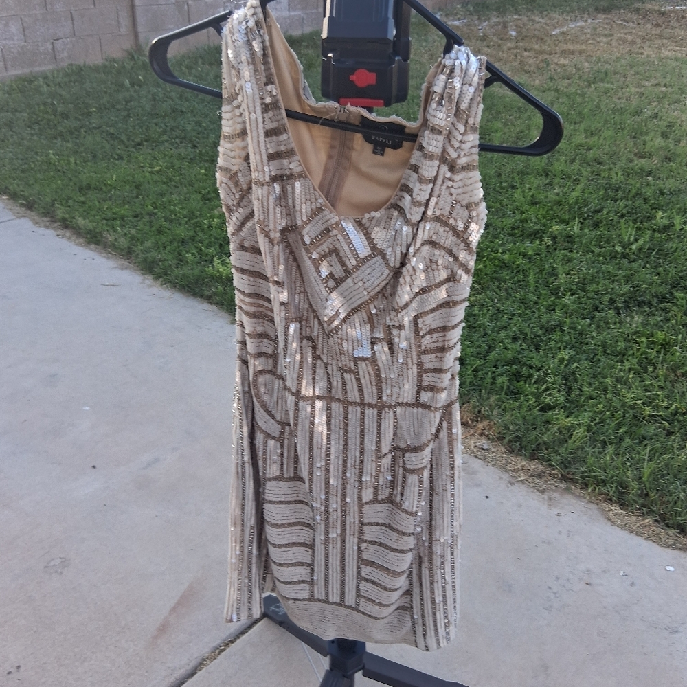 Adrianna Papell Silver Beaded Mini Dress Plus Purse And Wallet